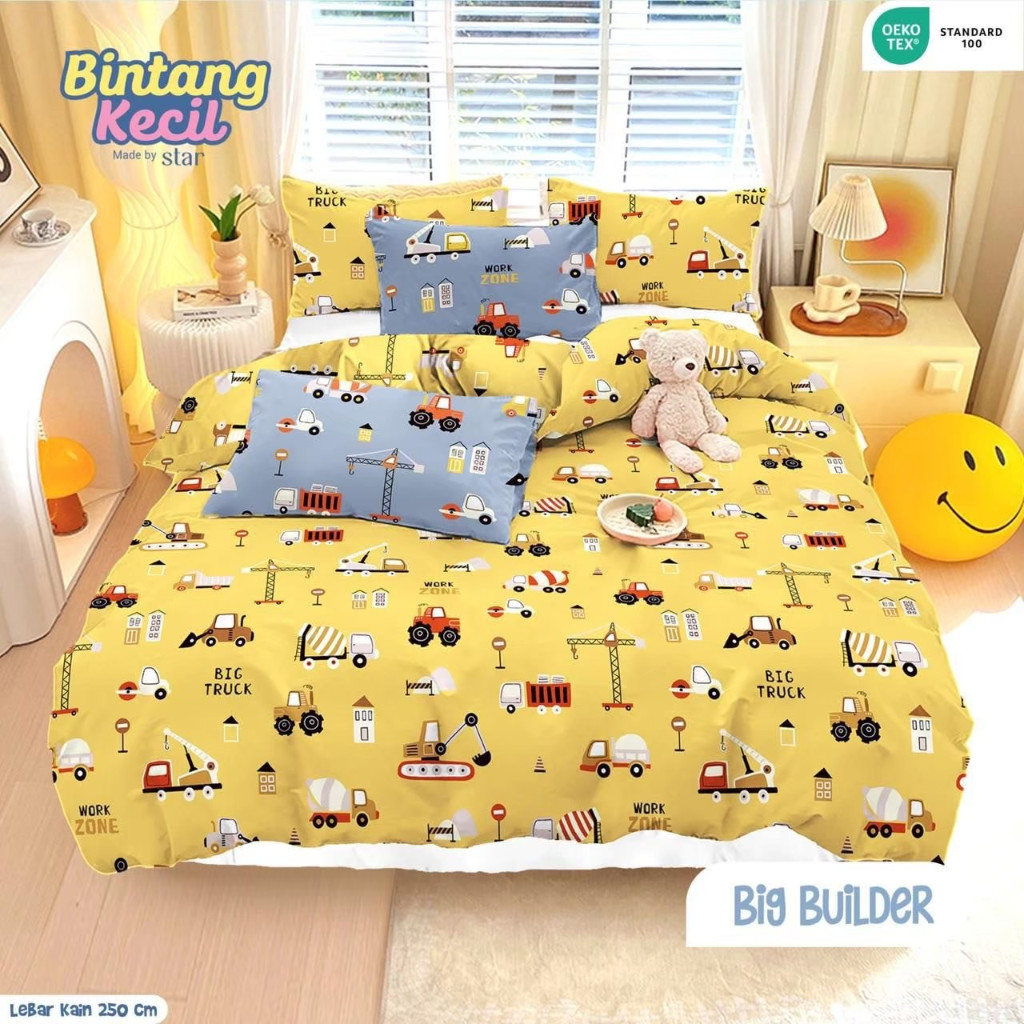 Sprei Anti Geser Katun Lokal Motif Anak STAR Big Builder Kuning