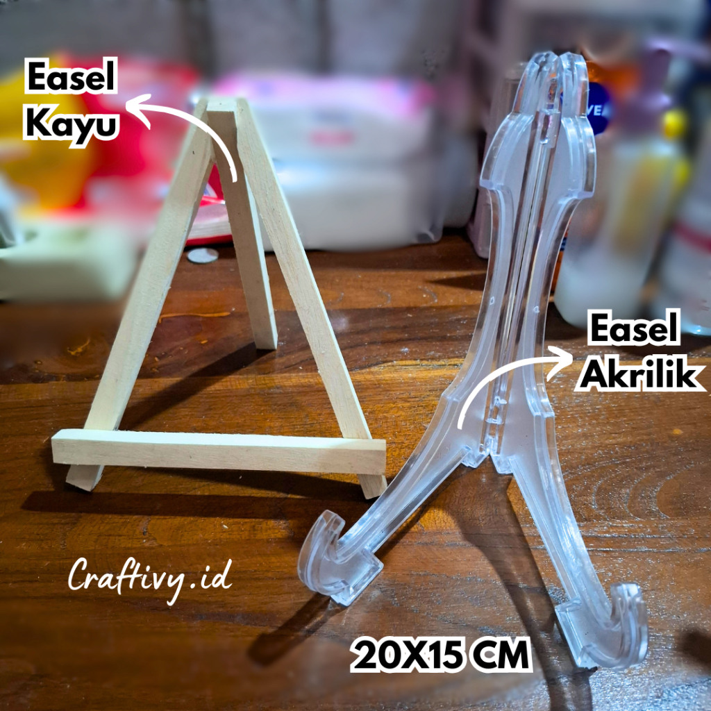 

craftivy EASEL STAND FOTO SANDARAN PIGURA PENYANGGA LUKISAN PAJANGAN SOUVENIR MINI KAYU AKRILIK 20X15