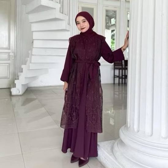 Gamis Brokat Nasha Dress 2in1 Outer Dan Inner Gamis Terbaru 2025 Bahan Syakila Dan outer Brukat Keki