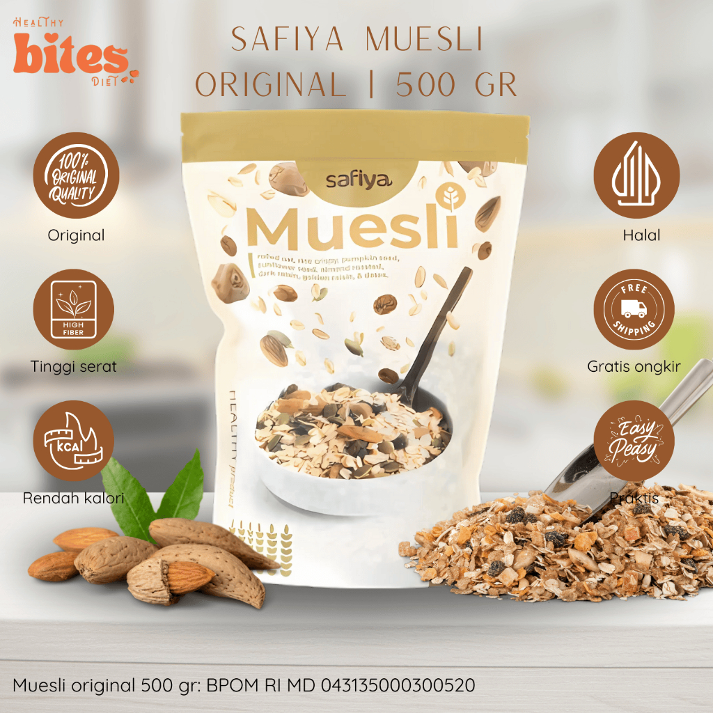 

Muesli Original Fruit & Seed Safiya 500gr | Sereal Snack Diet Sehat dan Bergizi | Healthy Bites Diet