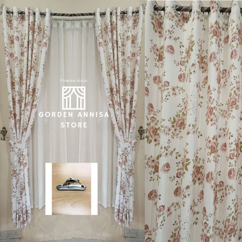 Gorden jendela blackout pintu 1 set gorden ruang tamu motif terbaru motif bunga mawar