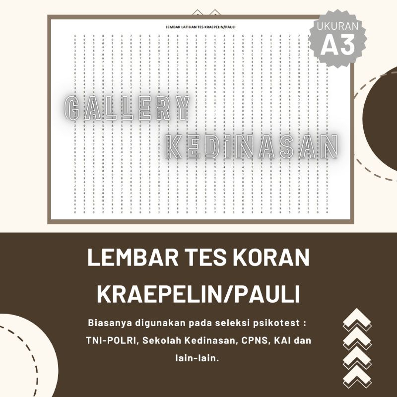 

LEMBAR TES KORAN A3 TES KRAEPELIN TES PAULI PSIKOTEST