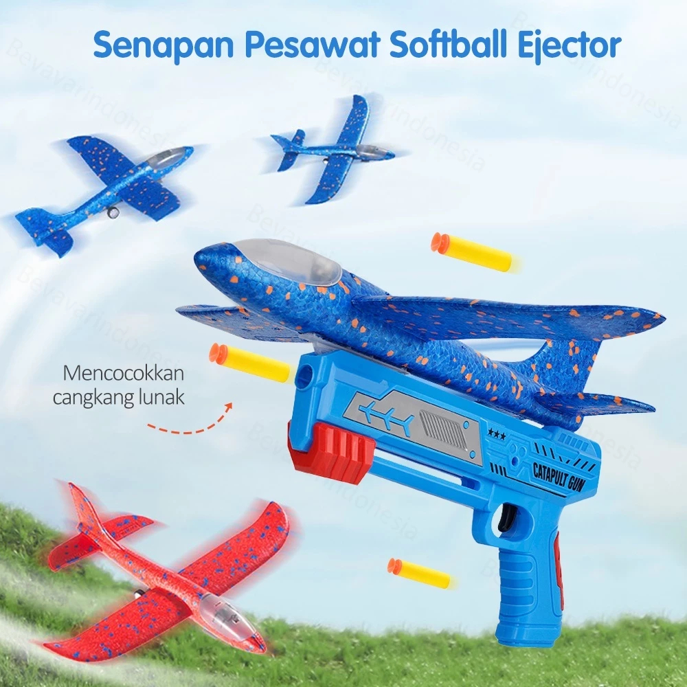 Pesawat Softball Ejector Catapult Gun / Mainan Pistol Pesawat Air Battle Lampu LED Catapult Gun