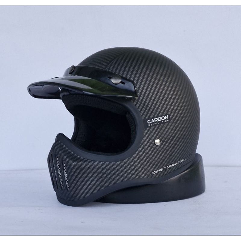 Helm cakil slim retro carbon / helm full face kekinian