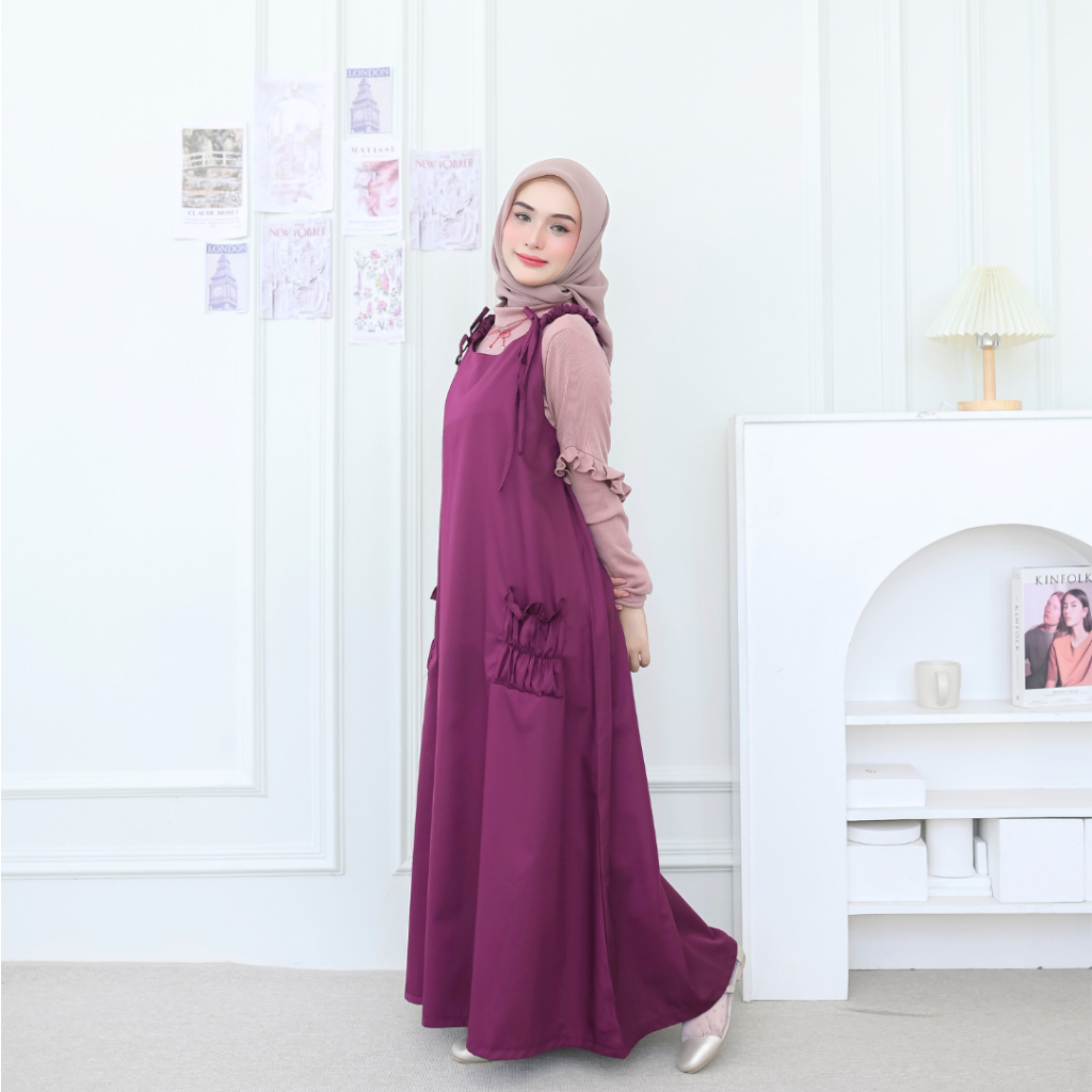 Keiko Overall Gamis Wanita Baju Kodok Katun Toyobo Polos Saku Korean Style