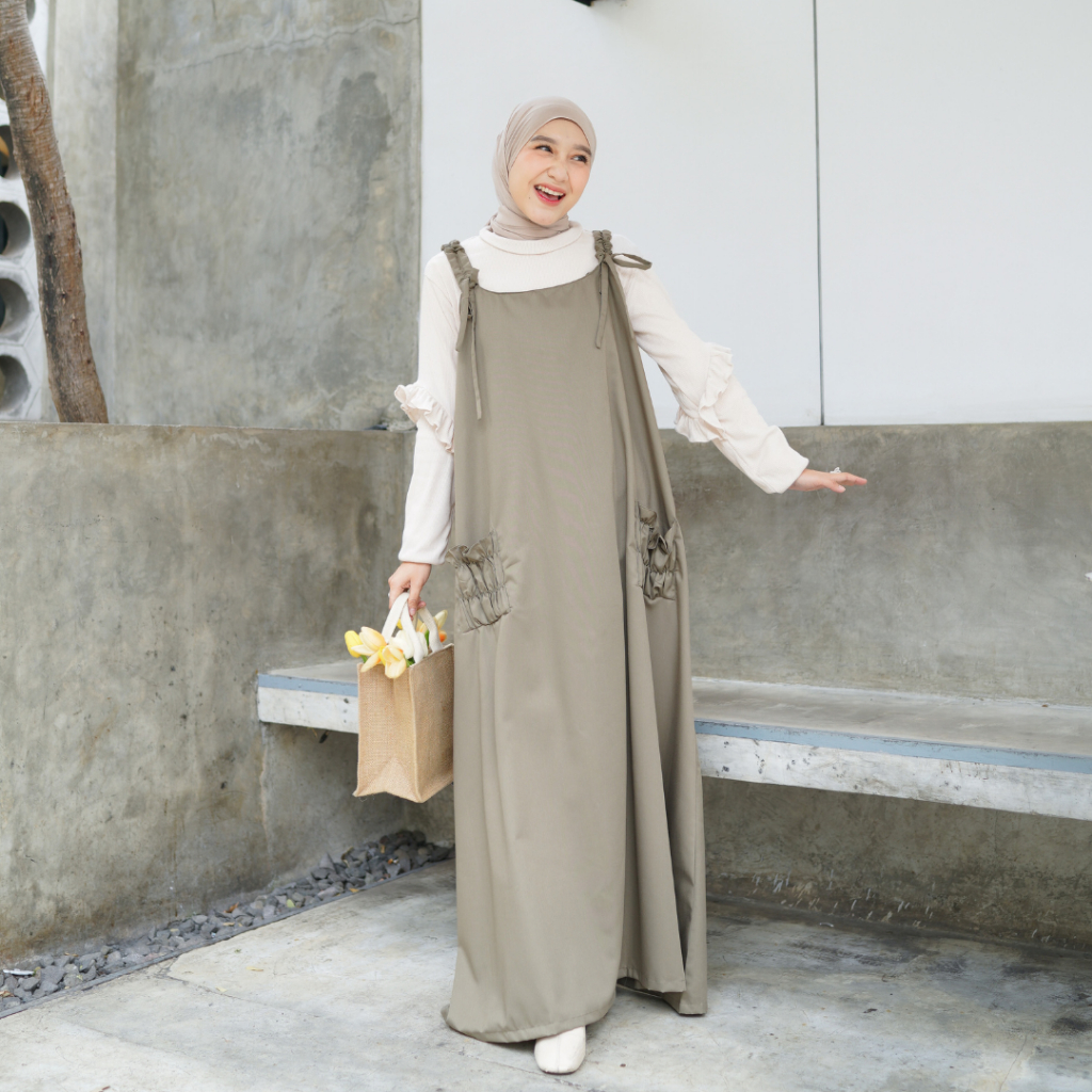 Keiko Overall Gamis Wanita Baju Kodok Katun Toyobo Polos Saku Korean Style