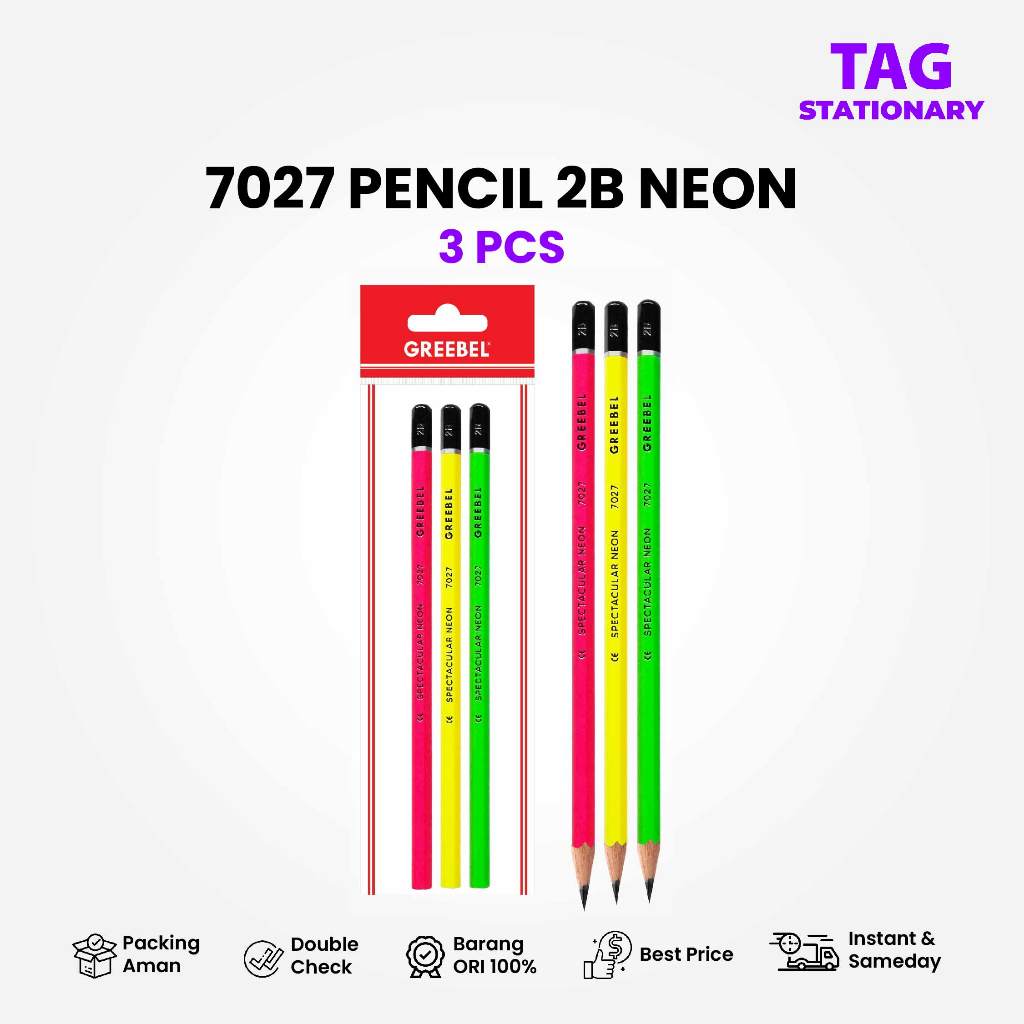 

GREEBEL Pensil Kayu 2B 7027 Neon (3PCS/SET) / Pensil Tulis Pensil Ujian Sekolah Pensil Karakter