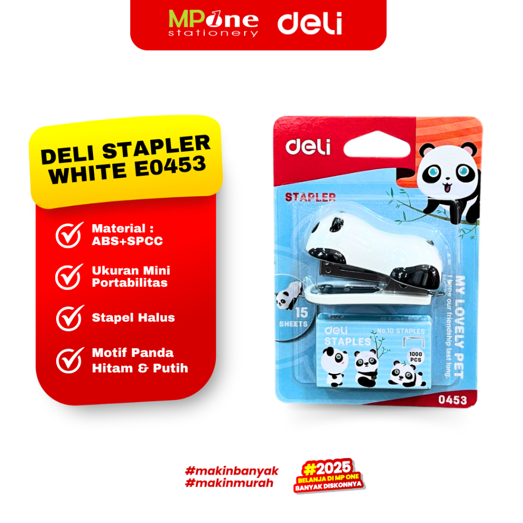 

(1 SHEET) DELI Stapler Mini + Isi Staples E0453 Bentuk Panda Lucu / Stapler Hekter Mini + Refiil Staples DELI 0453