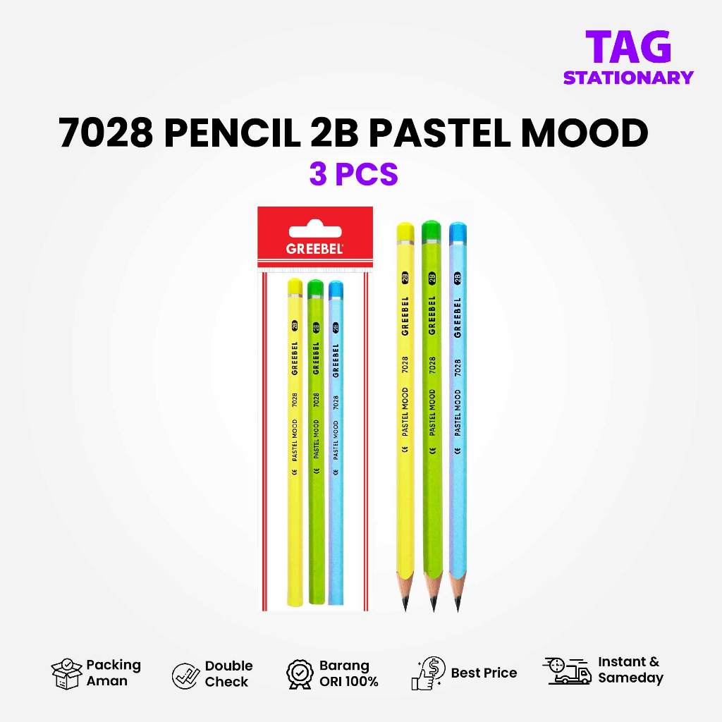 

GREEBEL Pensil Kayu 2B 7028 PASTEL MOOD (3PCS/SET) / Pensil Tulis Pensil Ujian Sekolah Pensil Karakter