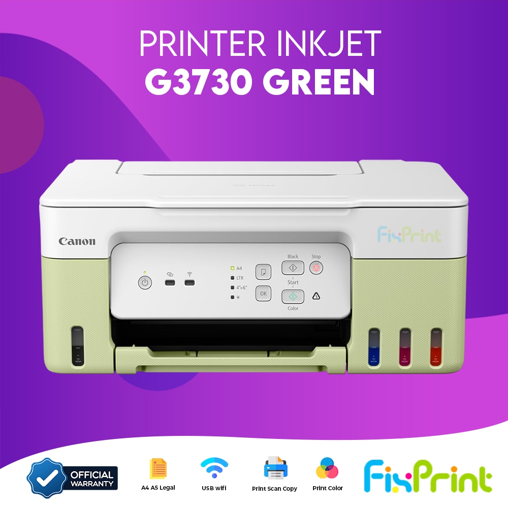 FixPrint Printer CANON PIXMA G3730 Green / Black All in One - Print, Scan, Copy & Wireless WIFI A4