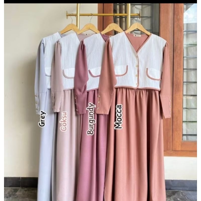 Gamis kekinian Bahan Crinkle airflow, Busui friendly ,modis dan elegan Gamis Dewasa