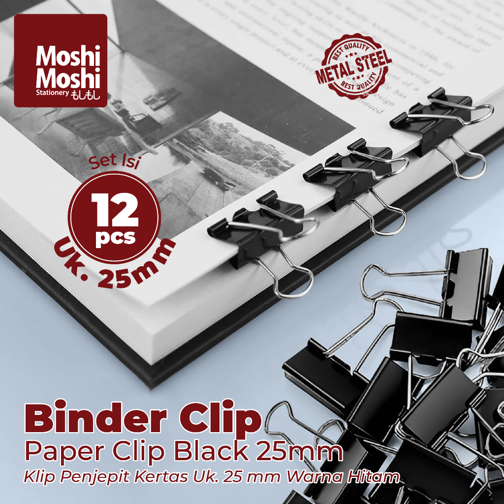 

Paper Binder Clip 25mm Black Document Moshi Klip Penjepit Kertas Peralatan Tulis Kantor Set Isi 12 pcs