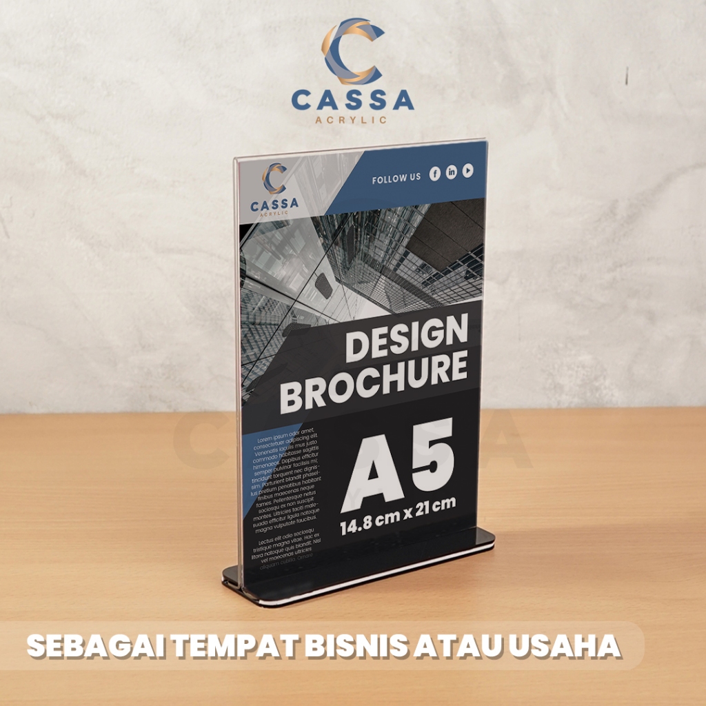 

RB Tempat Brosur Alas Hitam A5 1.5mm Akrilik Tent Card Holder Qris Barcode Nomor Menu Meja