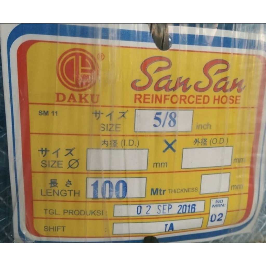 SELANG AIR BENANG 5/8" SAN SAN 1 ROL ( 100 METER) ROLL TEBAL 5/8 INCH