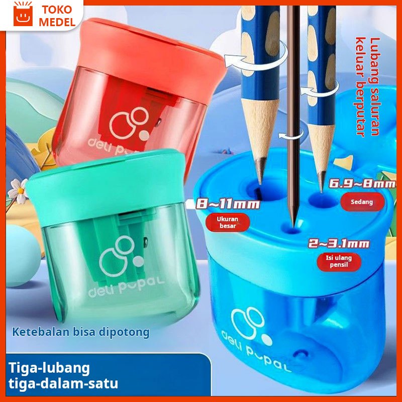 

Rautan pensil mini tiga lubang, rautan pensil manual, rautan pensil, rautan pensil anak-anak, kotak serutan besar portabel