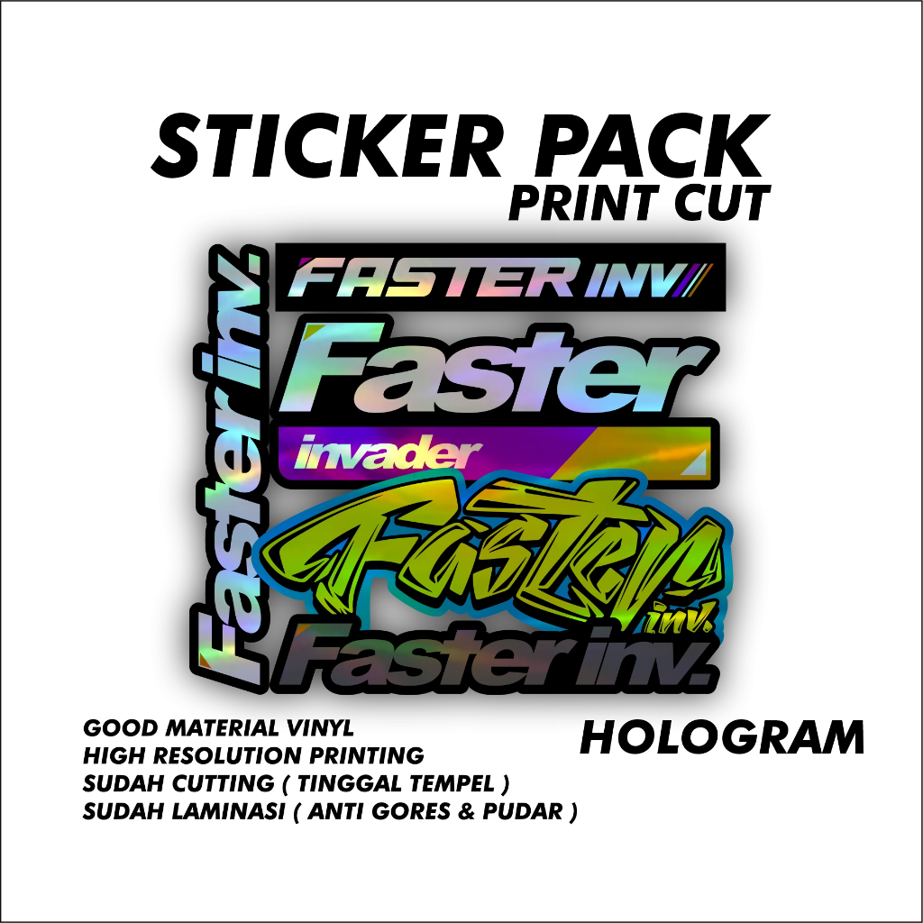 

Sticker Pack Racing FASTER INVADER Print Cut Bahan Vinyl Plus Laminasi Antri Gores Ant Pudar