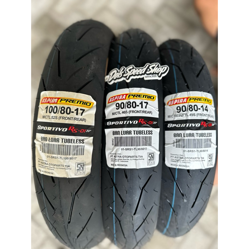 BAN ASPIRA PREMIO SPORTIVO RS-01 110/70 100/80 90/80 RING 14 DAN 17 SOFT COMPOUND TUBLESS RS01
