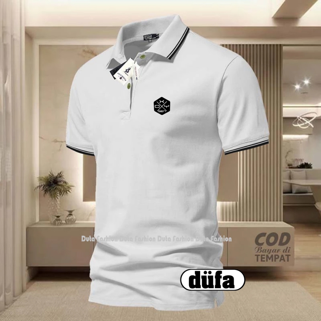 T-shirt Kaos POLO List Kerah Logo Oxygen Bulat Text Hitam Polo Kerah Unisex Pria & Wanita