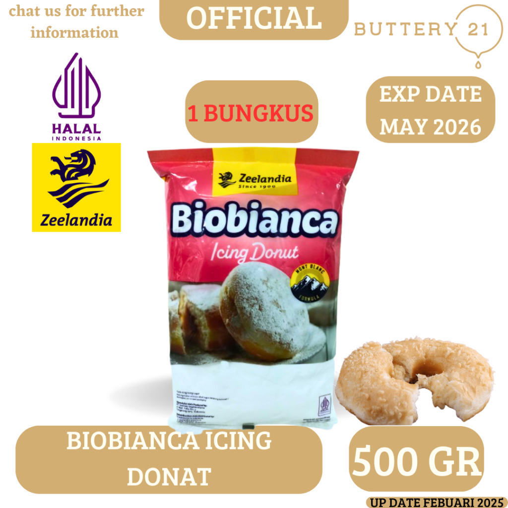 

ZEELANDIA BIOBIANCA ICING DONUT 500 GR/TEPUNG ICING DONUT/TEPUNG GULA HALUS