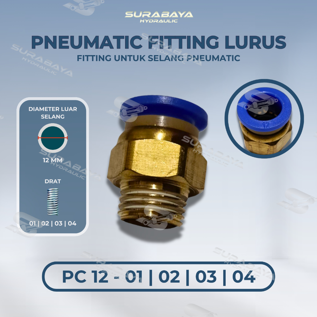 Pneumatic Fitting Lurus PC 12 PC12 Drat 01 02 03 04 untuk Selang Pneumatic  PC-12
