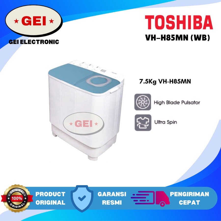 Toshiba VH-H85MN (WB) Mesin Cuci 2 Tabung 7.5KG / VH H 85MN Twin tub