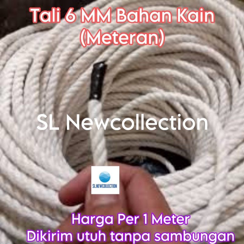 TALI BAHAN KAIN 6 MM (METERAN) TALI ECERAN / TALI KAIN 6 MM / TAMPAR 6 MM PUTIH