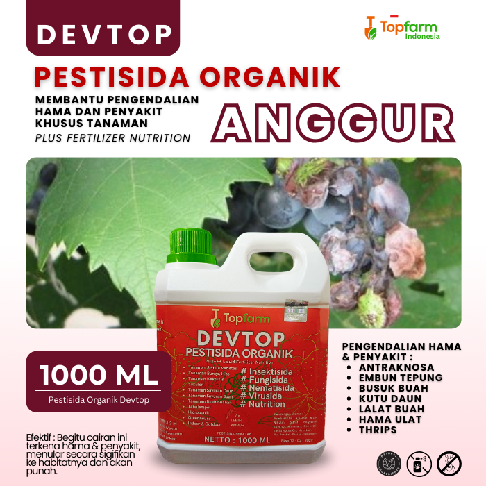 Topfarm Pestisida Organik Devtop Anggur / Obat Hama Daun Anggur Kuning / Obat Semprot Hama Pohon Ang