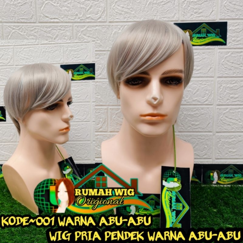 Wig 001 Warna Abu-abu Rambut Pria Pendek Model Korea