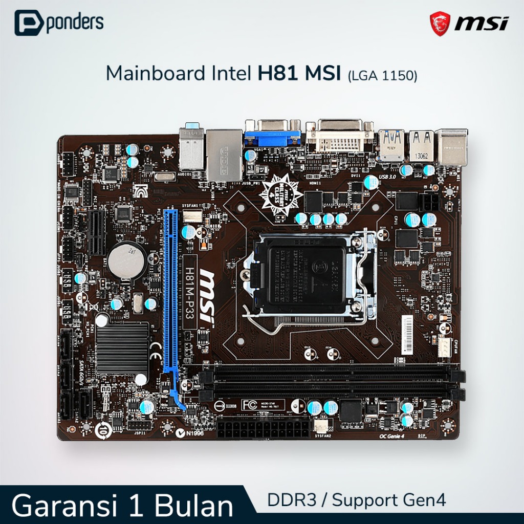 Mainboard Intel MSI H81 LGA 1150 DDR3 Support Gen4