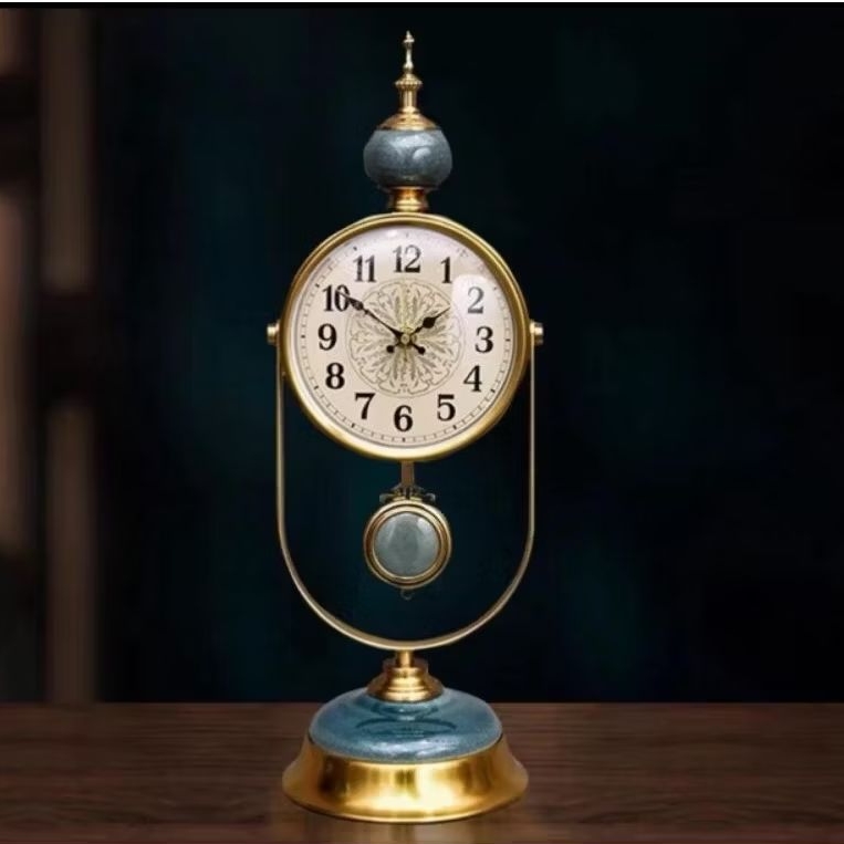 Vintage Table Clock Jam standing gold Mewah Aesthetic Jam Meja Gold Jam Meja Biru