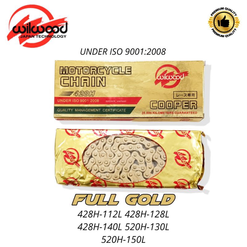 Rantai Motor Full Gold Ukuran 428H-112L/428H-128L/428H-140L/520H-130L/520H-150L Wilwood Murah