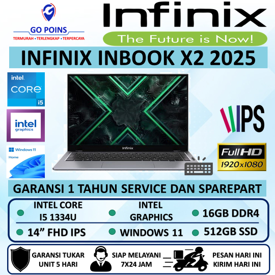 Laptop Infinix Inbook X2 2025 Intel Core I5 1334U RAM 16GB 512GB SSD FHD IPS WIN 11 Terbaru