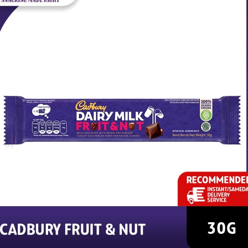 

Cadbury Cokelat rasa Fruit & Nut 30 Gram