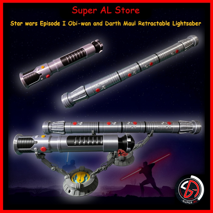 Retractable Lightsaber - Obiwan vs Darth Maul Lightsaber + Base  Combo - Mainan / Pajangan