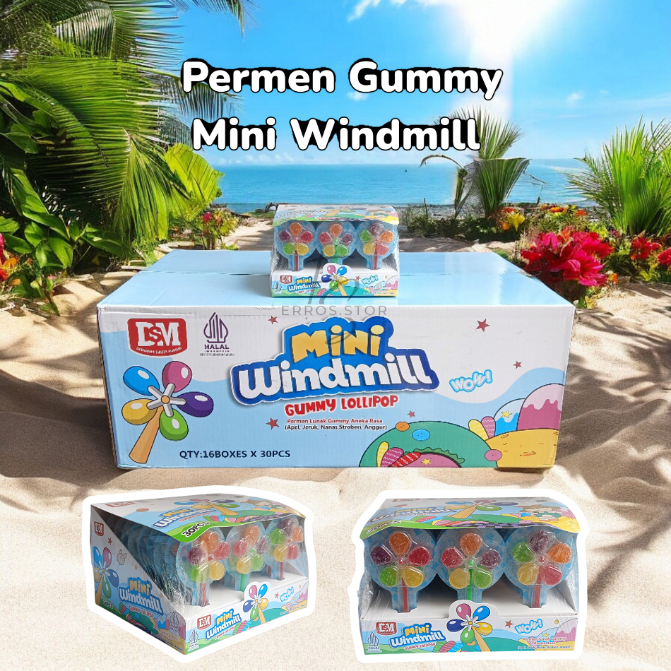 

Permen Lunak Kipas Gummy Mini Windmill Aneka Rasa Lolipop Permen Kincir DSM 1 Box Isi 30 PCS