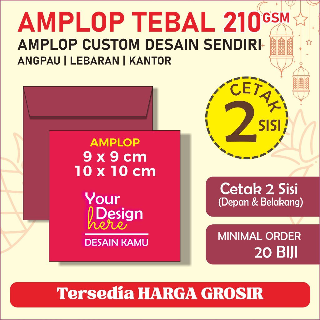 

Amplop Lebaran Custom 10x10cm 9x9cm TEBAL 210 GSM | Amplop Idul Fitri Custom Design Suka Suka | Cetak Amplop Desain dari Pembeli | Amplop Lebaran Angpau Idul Fitri Panjang