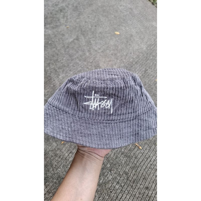 STUSSY BUCKET HAT CORDUROY GRAY SECOND