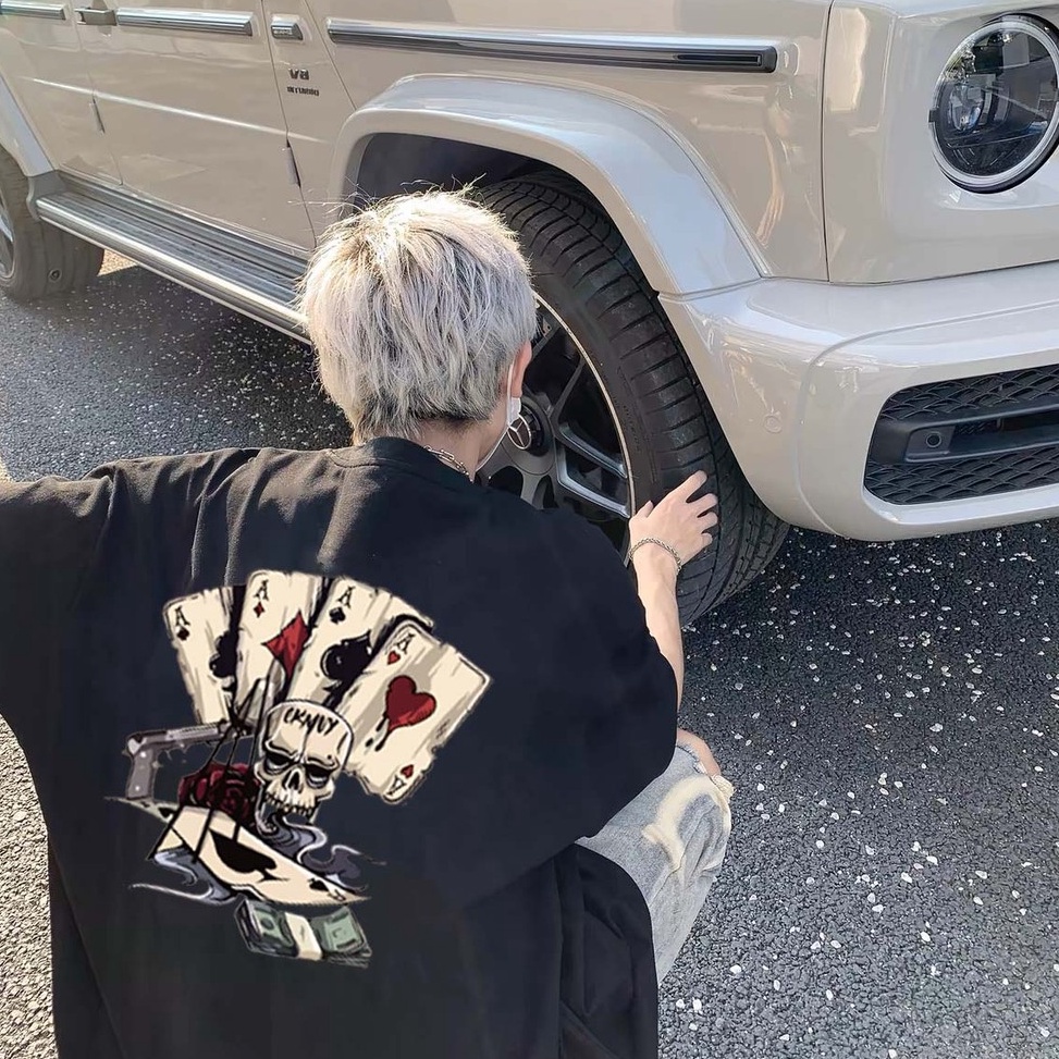 KODE N52S Cetakan poker tengkorak Amerika Kaos Import baju t shirt pria  baju t shirt pria  Pria Ret