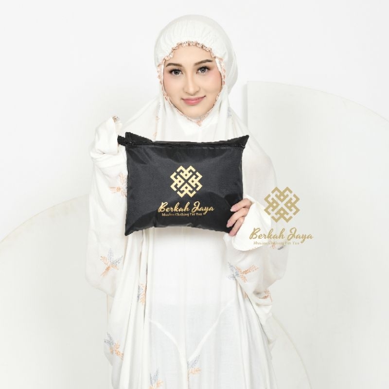 Mukena Terusan Bordir Daun Bunga Rayon Timbul Lajuran Dewasa