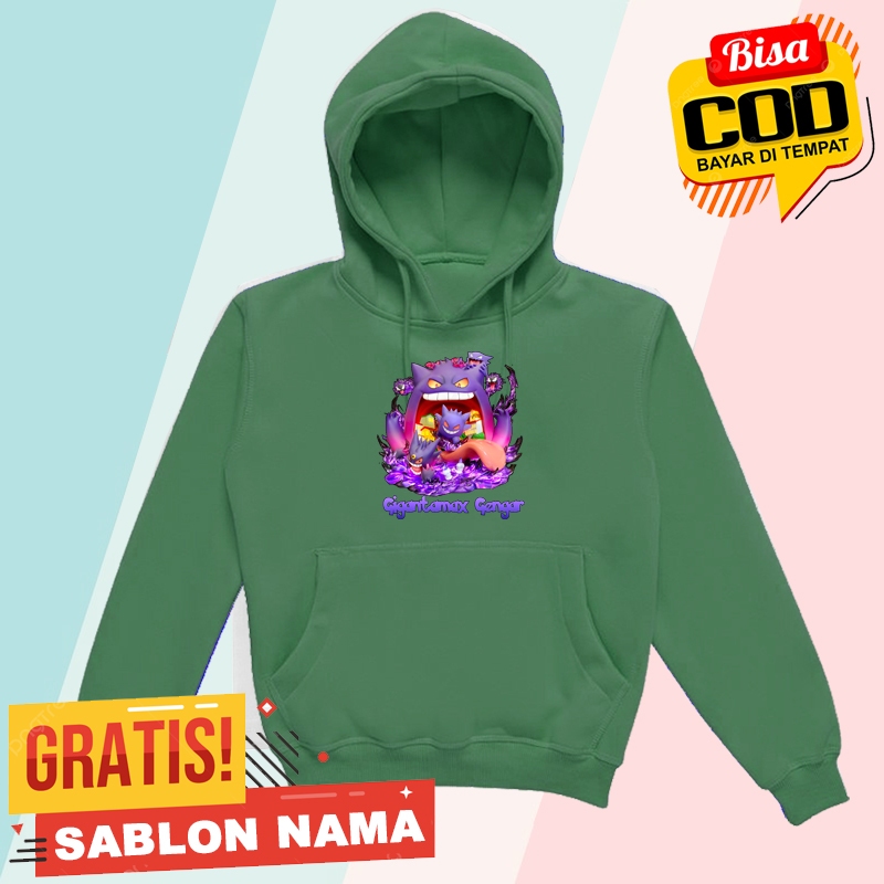 Jaket Hoodie Anak Gigantamax Gengar / Jaket Sweater Hoodie Anak Laki Laki & Perempuan Custom Nama Gi
