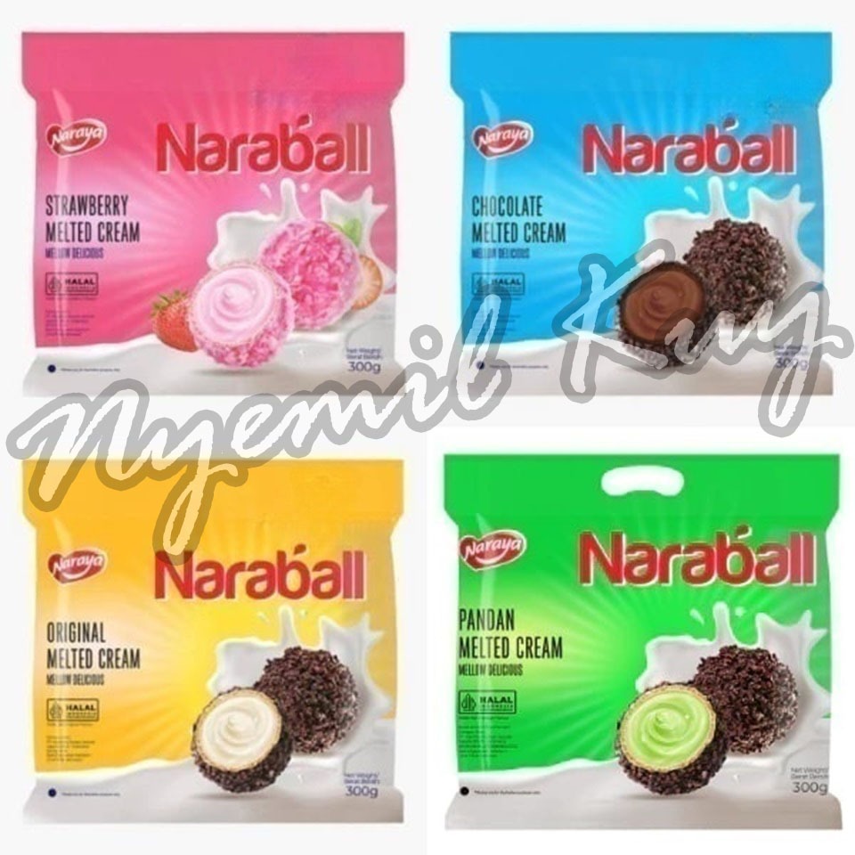 

Naraya NARABALL Biscuit Wafer Ball Original Chocolate Strawberry Pandan Melted Cream - Wafer Salut Cookies Mellow Delicious Rasa Original Cokelat Vanilla Stroberi Pandan - Biskuit Wafer Salut Kukis isi Krim 300g