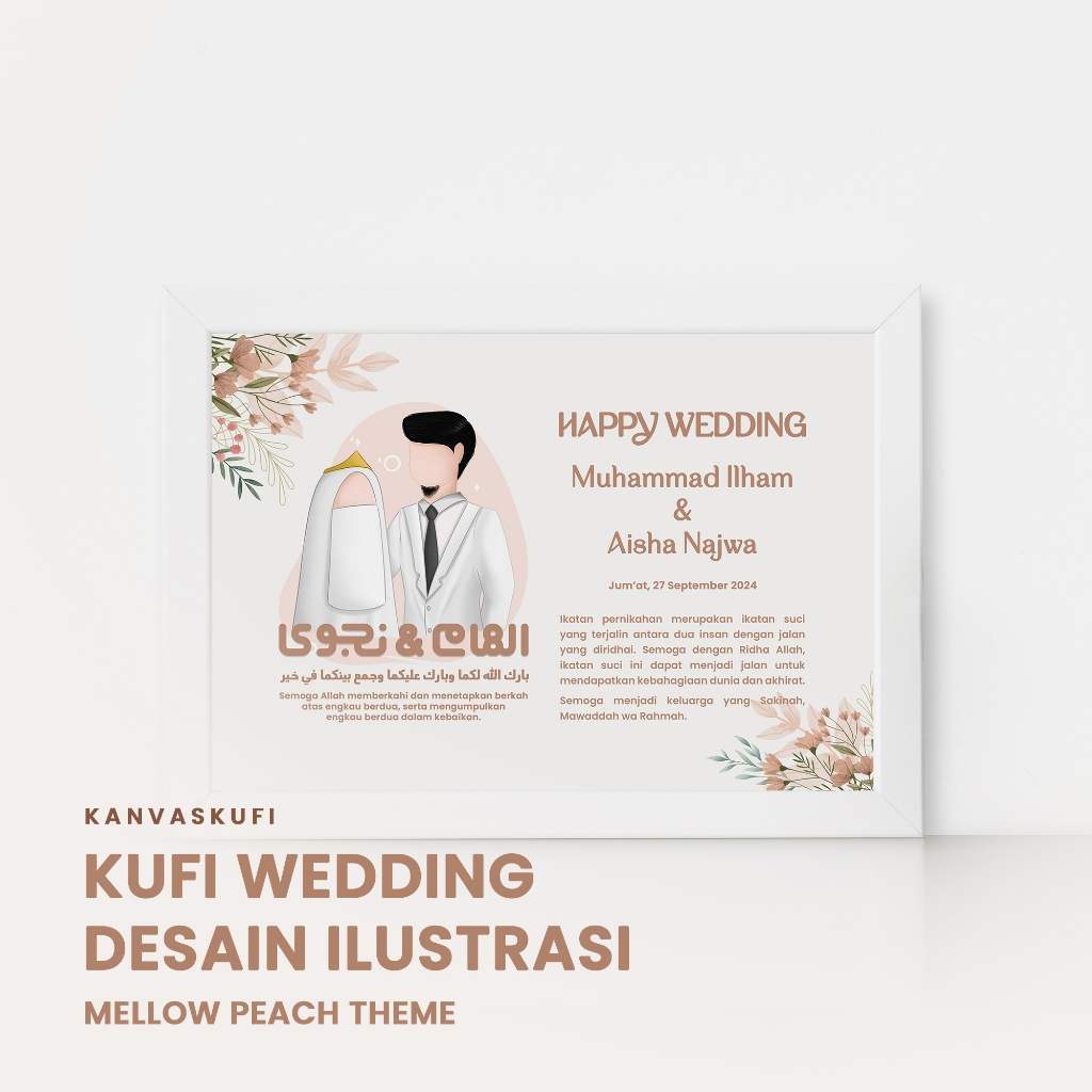 Kufi Wedding Ilustrasi - Mellow Peach Theme | Landscape Frame