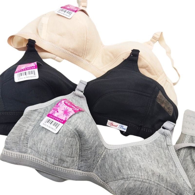 (COD) Promo 6 pcs Bra Jumbo Wanita Sport Bra BH Sport Jumbo Tanpa Kawat Busa Tipis Bahan Full katun/