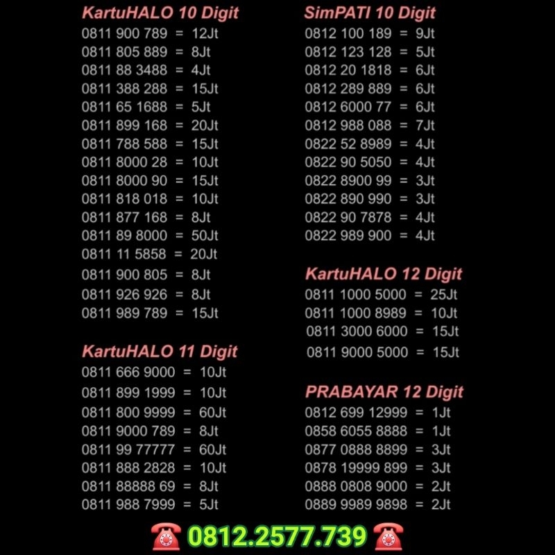NOMOR CANTIK SIMPATI 10 DIGIT - NOMOR CANTIK TELKOMSEL 10 DIGIT - LIST BANYAK - BISA REQUEST