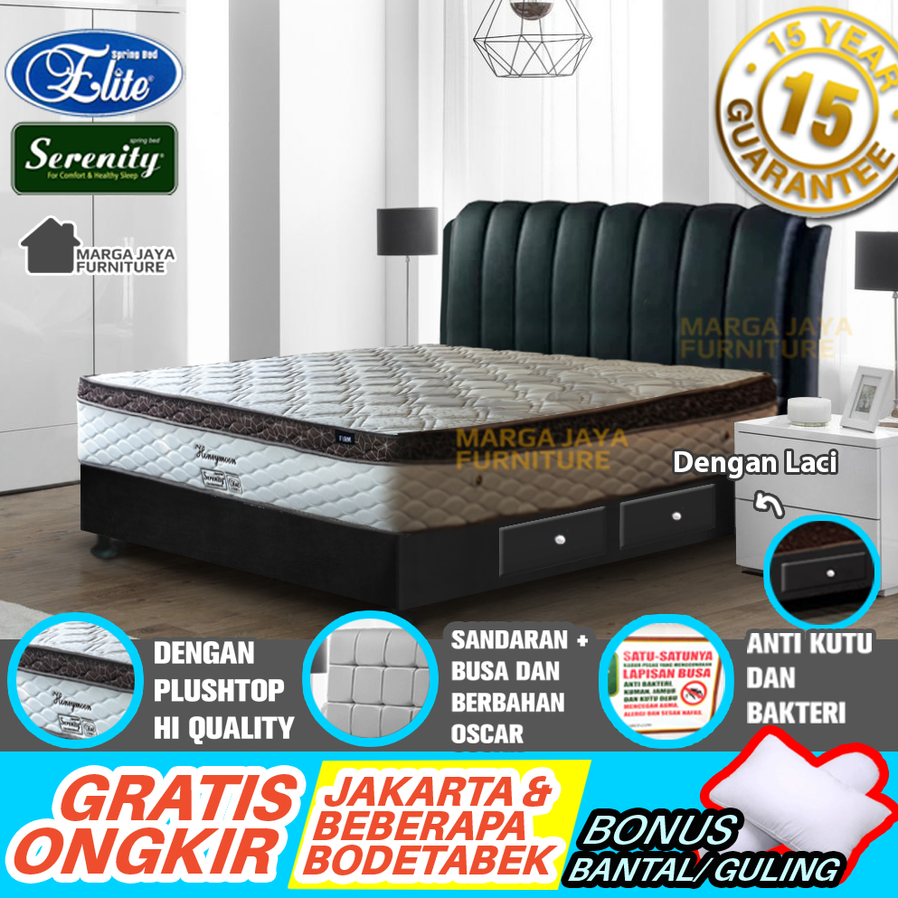 SET Kasur Springbed Elite Serenity Honeymoon Plushtop + Divan Sandaran Minimalis 120x200 160x200