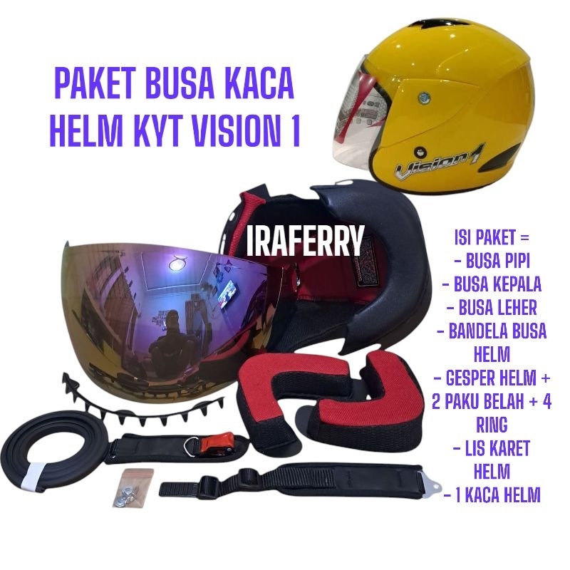 Paket Busa Helm KYT Vision 1 Kancing Besi dan Kancing Plastik dengan 6 Pilihan Warna Kaca Pelangi, S