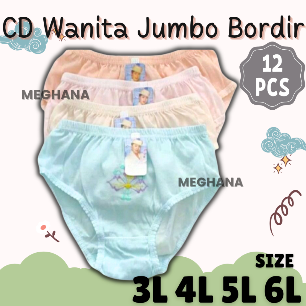 JUMBO(size 5L)celana dalam wanita jumbo lusinan 12 pcs/CD jumbo wanita murah renda bordir sablon