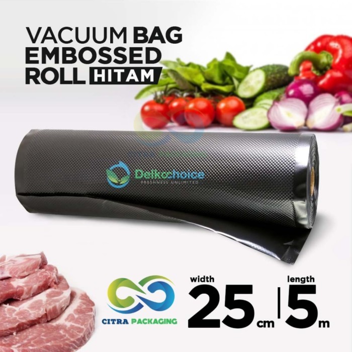 PLASTIK VAKUM VACUUM VACUM EMBOSS EMBOSSED SEALER ROLL BAG BLACK HITAM 25CM