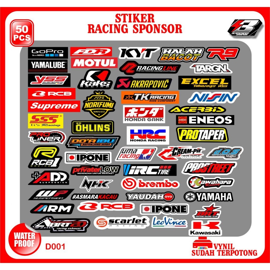 

50pcs stiker pack bengkel balap racing sudah terpotong waterproof