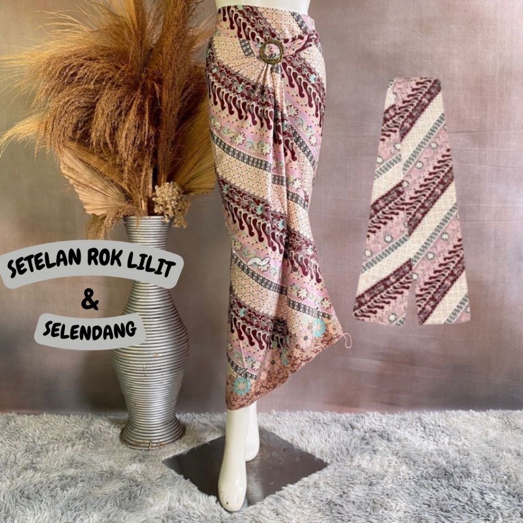 Couple Rok Lilit Batik Dan Selendang / Kain Lilit Batik Dan Selendang Viola Pink